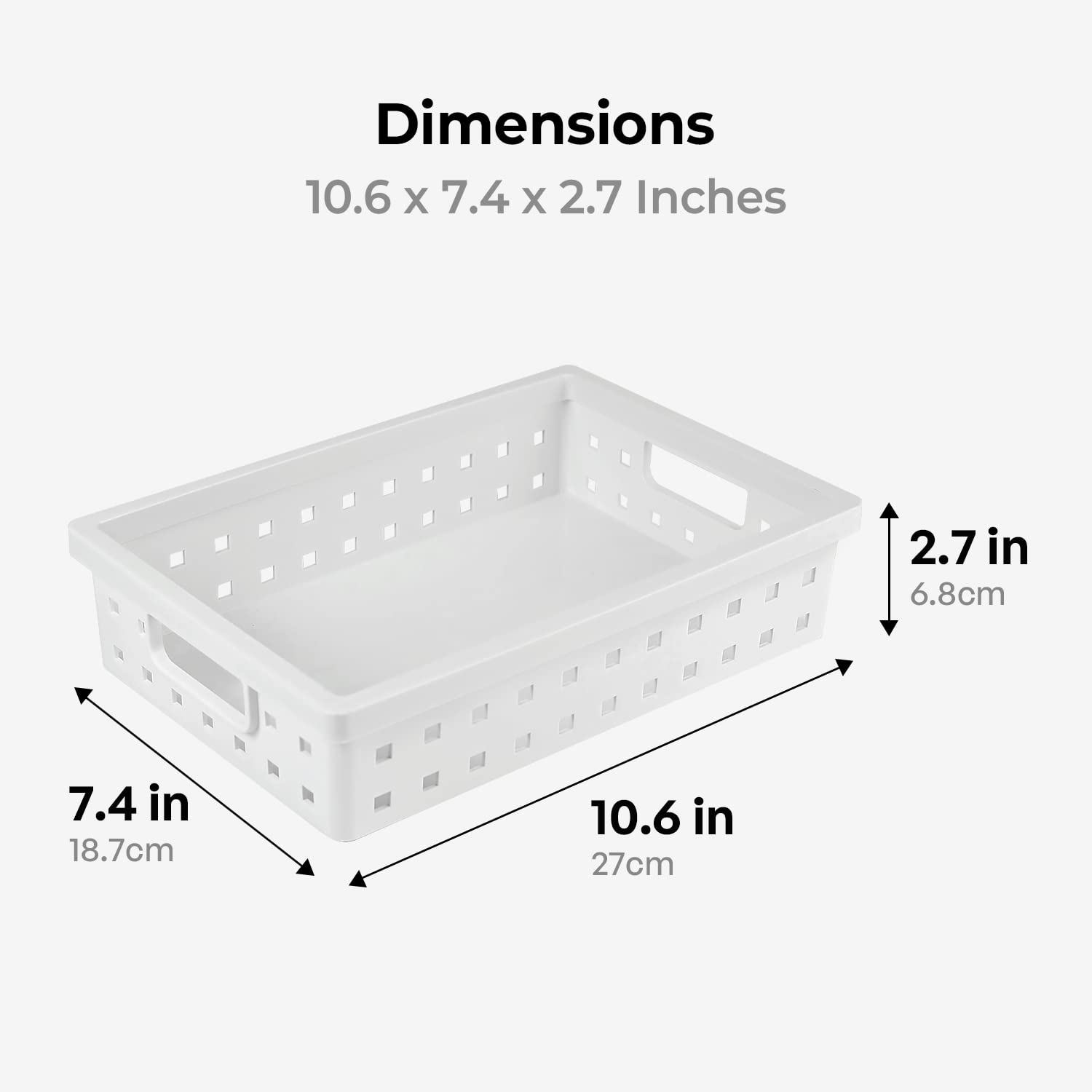 carrotez Small Plastic Storage Tray Basket, Small Items Storage Organizer for Vanity, Office, Bathroom, Bedroom, Dress Room, Kitchen, Drawers - White