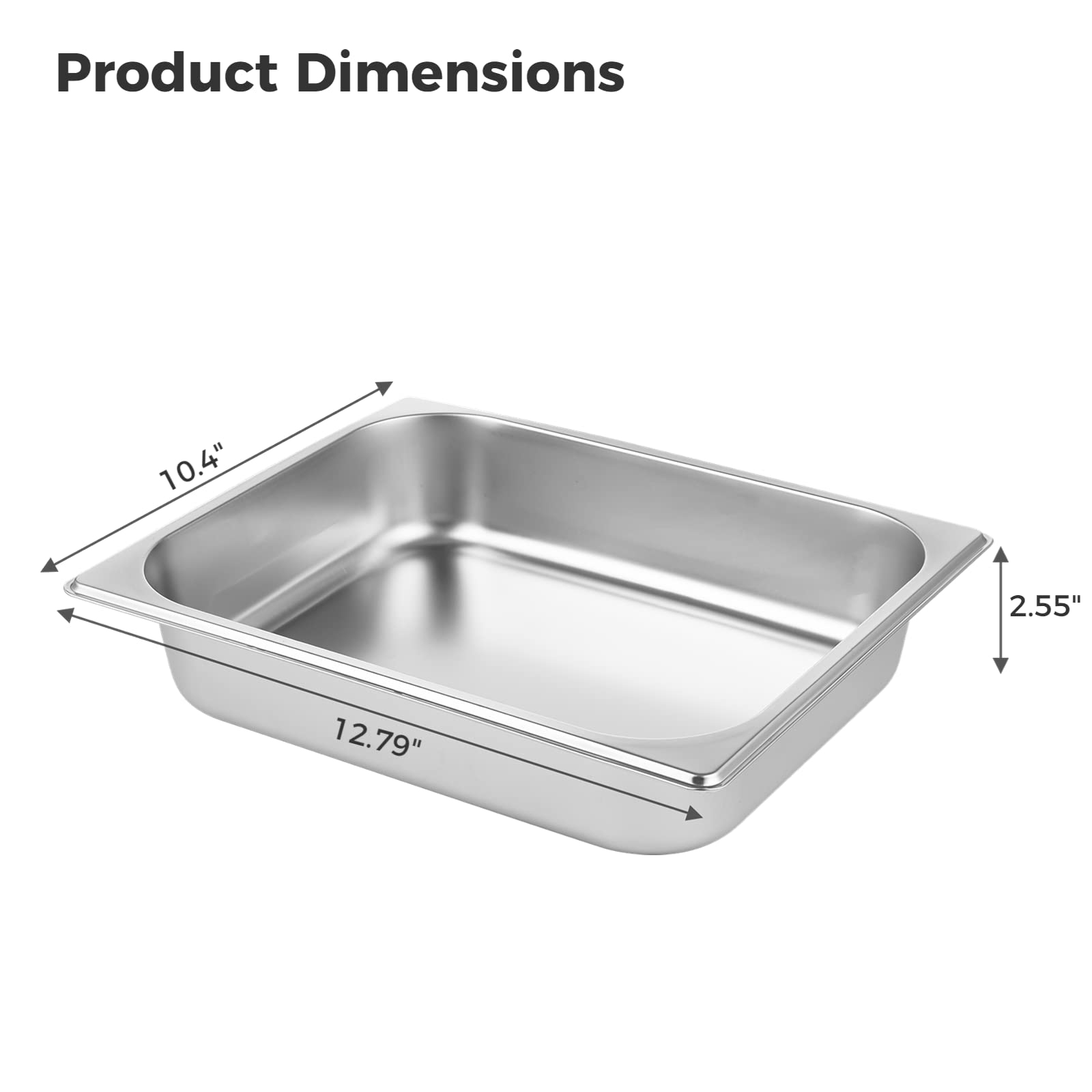 Anjetan 6Pcs Steam Table Pans, 1/2 Half Size 2.6'' Deep Food Pans, Quality Stainless Steel Catering Food Pans Commercial Steam Table Pans for Hotels Restaurants Cafeterias (1/2 Half Size 2.6'' Deep)