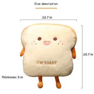 Goylmc Toast Bread Plush Pillow, Bread Stuffed Pillow,Food Plush Pillow with Hand Pocket Great Gift Choice for Kids Adults (15.7 * 13.7 in,Angry)