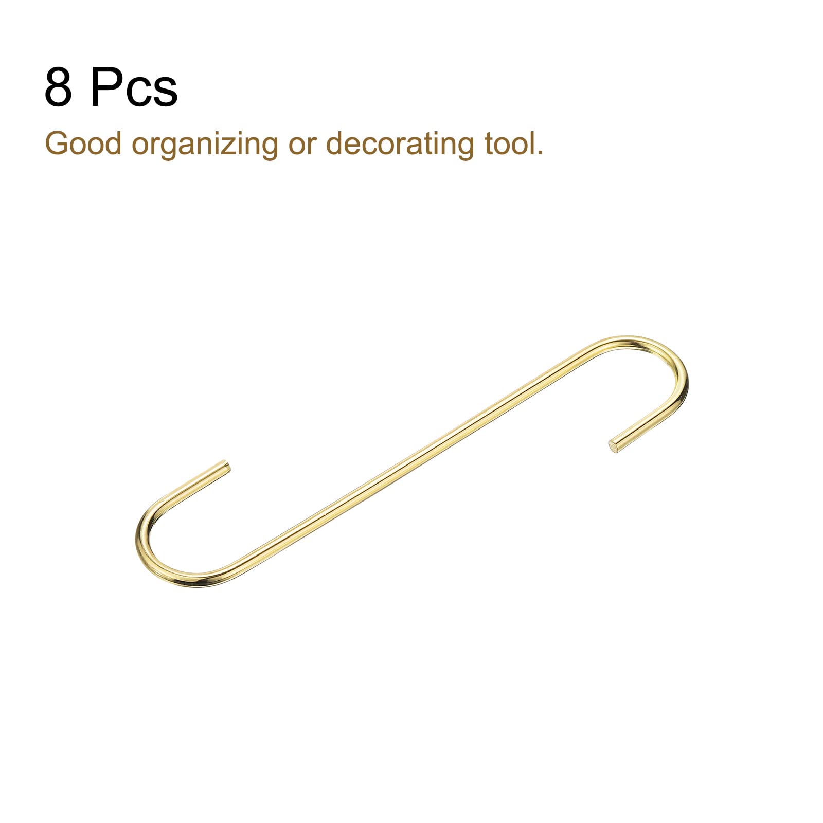 uxcell S Hanging Hooks, 8inch(200mm) Extra Long Steel Hanger, Indoor Outdoor Uses for Garden, Bathroom, Closet, Workshop, Kitchen, Gold Tone, 8Pcs