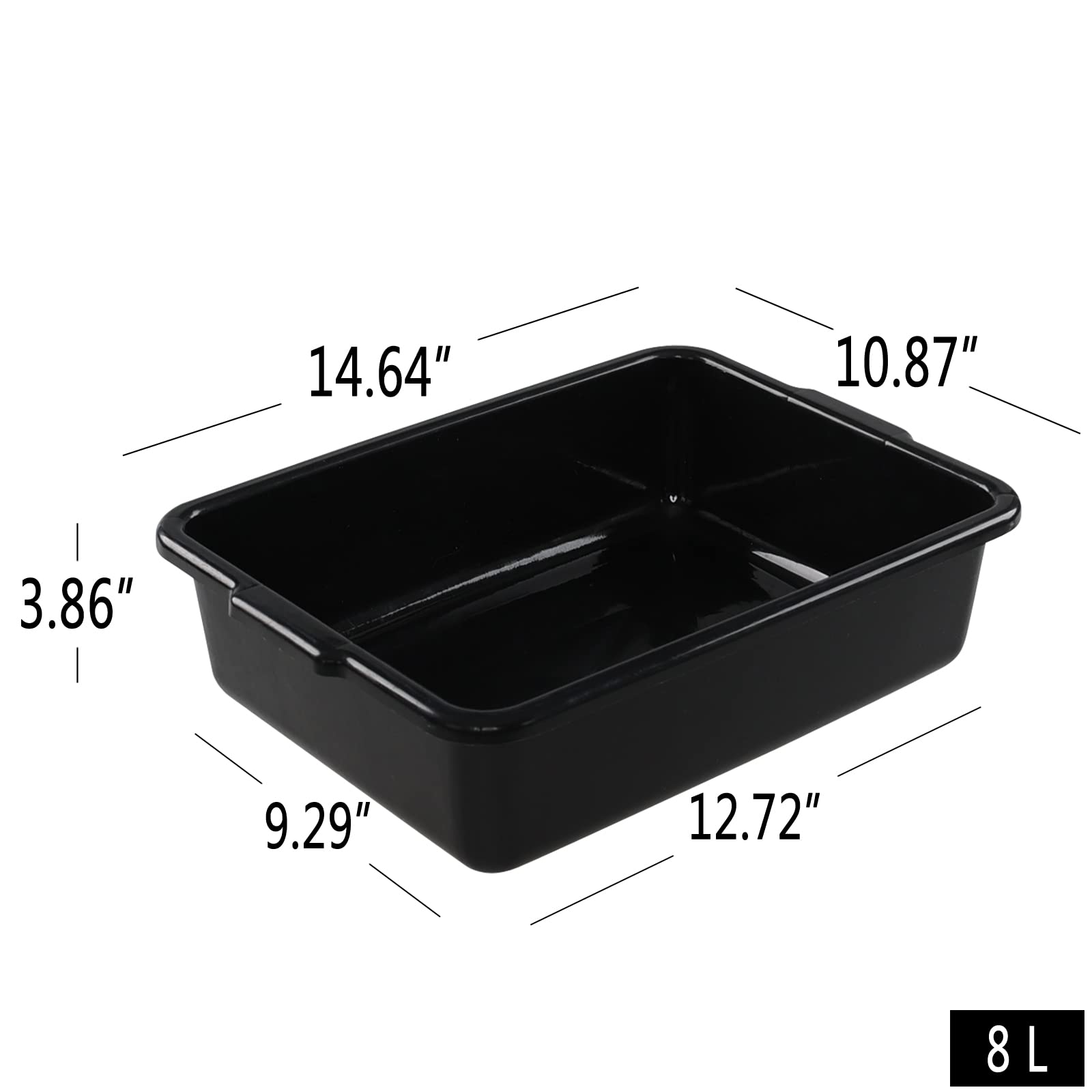 Hespama 8 L Plastic Bus Box Tubs, 4-Pack, Small Restaurant Bus Tub, Black