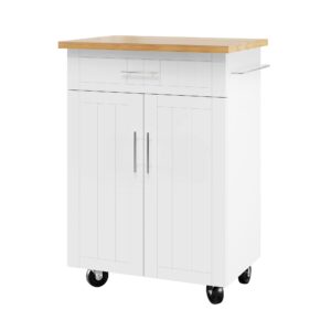 Shintenchi Kitchen Island Cart with Storage,Rolling Side Table on Wheels with Large Worktop, Cabinet,Towel Rack and Drawers for Kitchen,Dinning Room, White