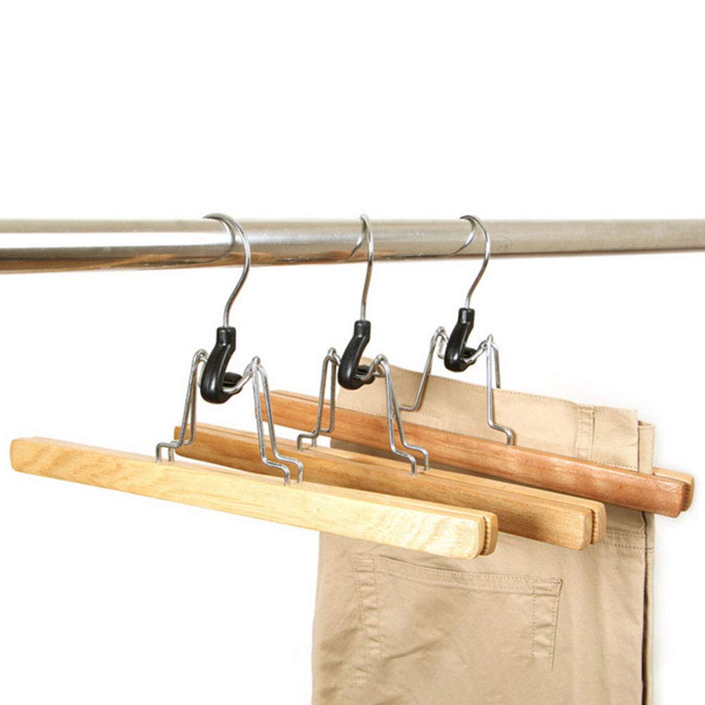 CALIDAKA Wooden Pants Hangers with Clips, Adjustable Clips, Trouser Hangers, Clothes Coat Garment Jeans Hangers, Anti Fall Clothes, Space Saving(Brown)