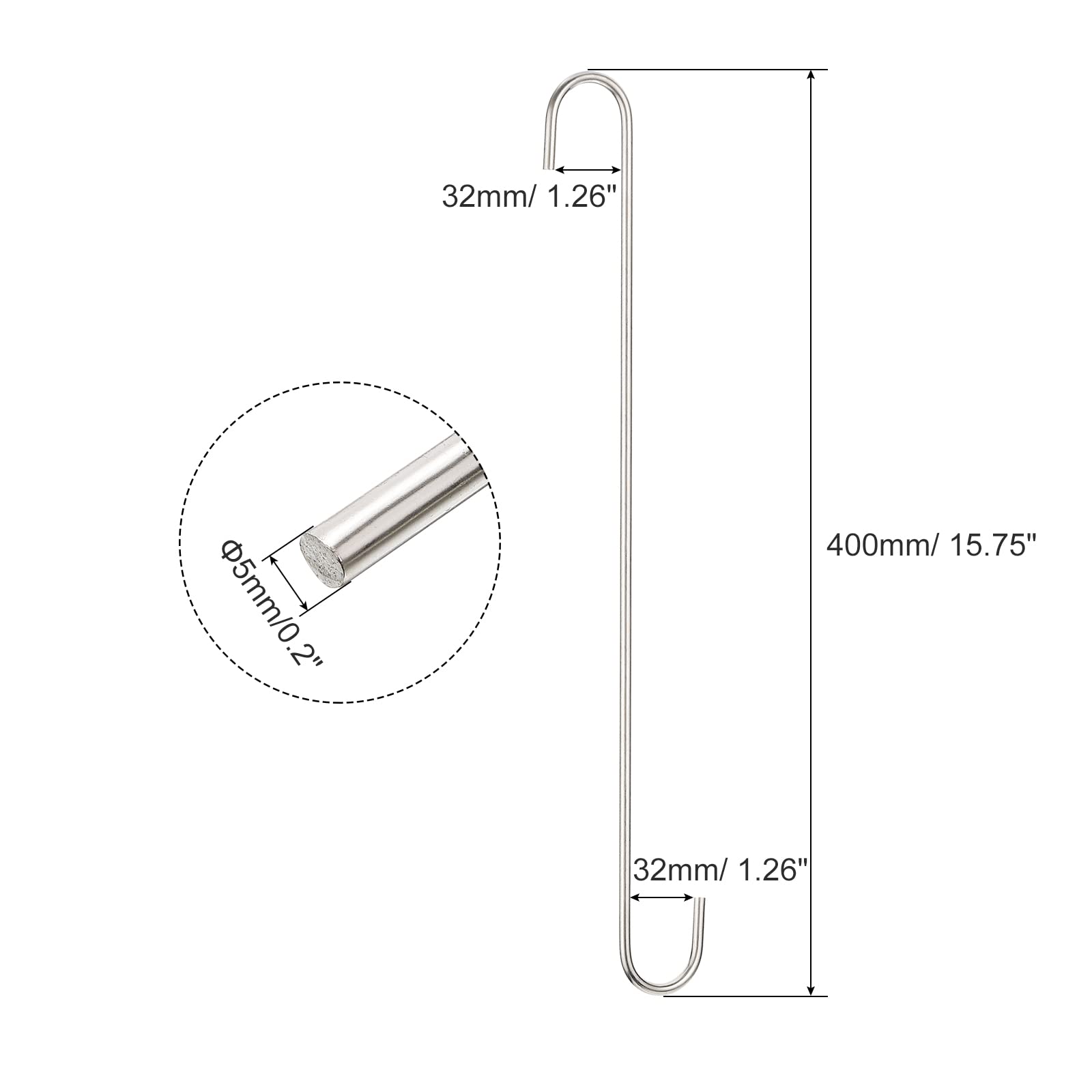 uxcell S Hanging Hooks, 16inch(400mm) Extra Long Steel Hanger, Indoor Outdoor Uses for Garden, Bathroom, Closet, Workshop, Kitchen, Matt Silver, 2Pcs