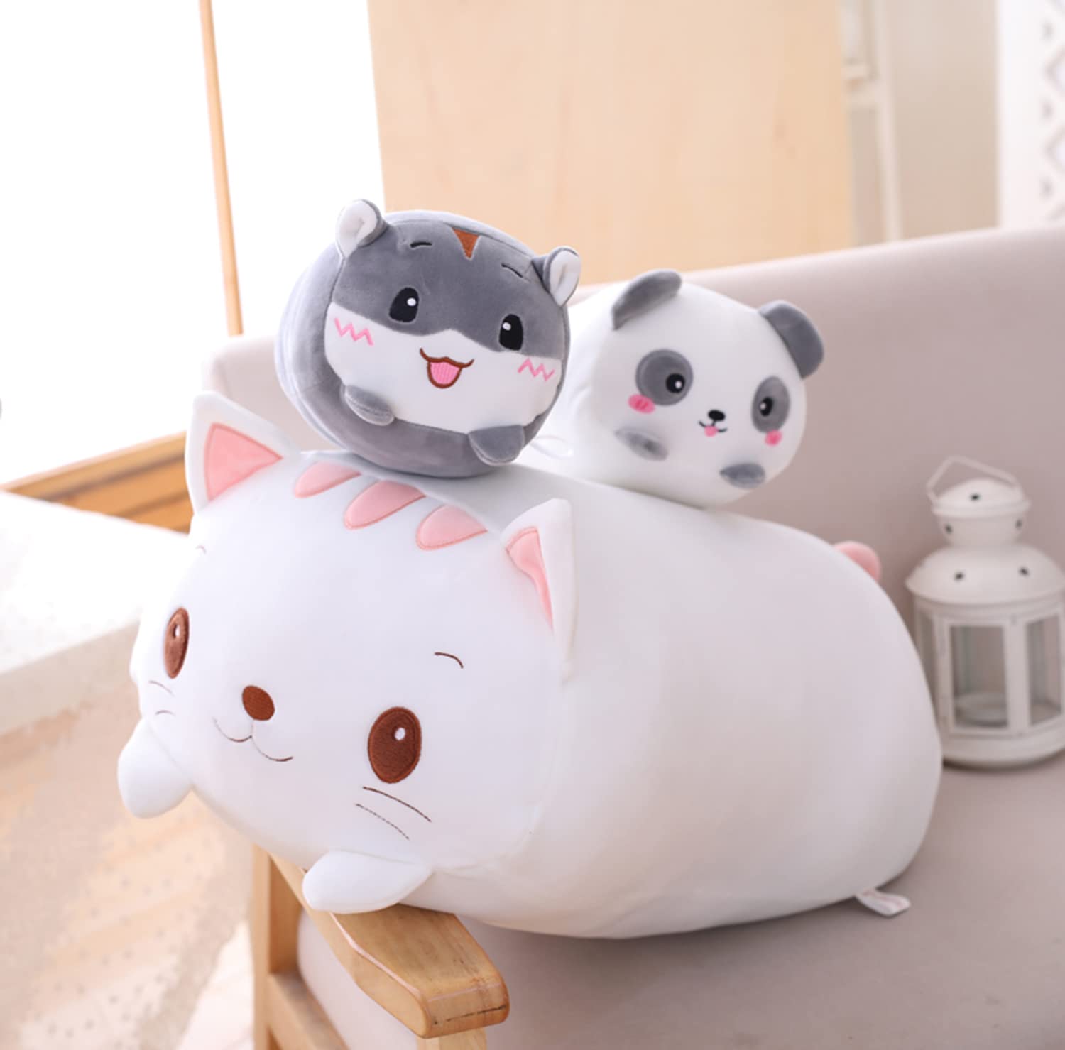 COSGOO Cute Plush Cat Stuffed Squishy Animal Cat Cylindrical Body Cat Pillow,Super Soft Cat Hugging Toy Pillow Kids Kawaii Sleeping Cat Pillow Gifts for Bedding Decor or Home Decor 24-Inch