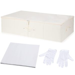 glenmal wedding dress preservation box kit wedding dress storage box with 1 pair microfiber gloves and 100 sheets of acid free tissue paper for storage wedding dress gown bride, 28 x 15.7 x 7 inches