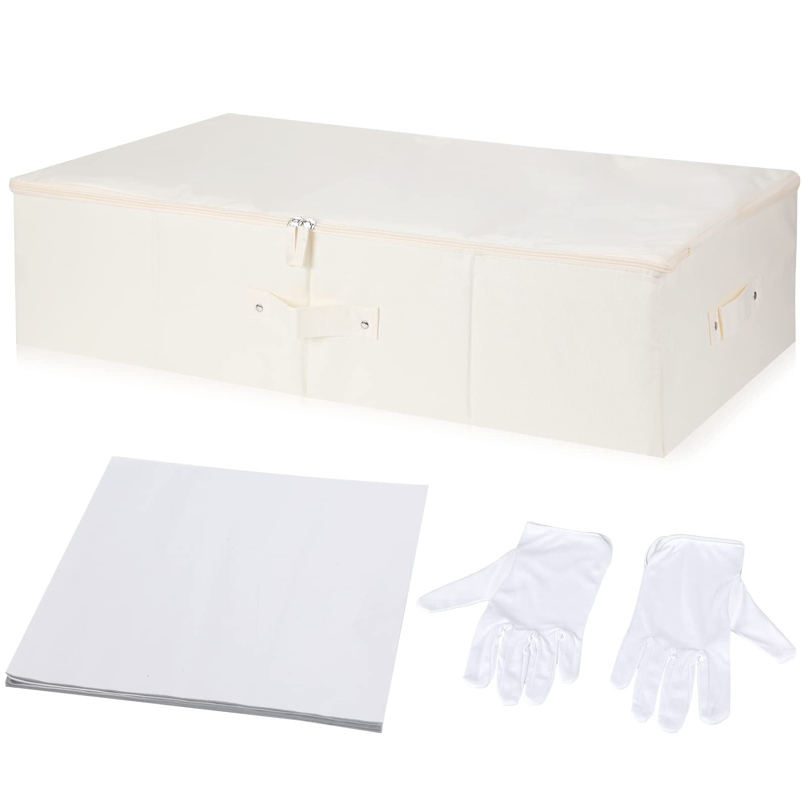 Glenmal Wedding Dress Preservation Box Kit Wedding Dress Storage Box with 1 Pair Microfiber Gloves and 100 Sheets of Acid Free Tissue Paper for Storage Wedding Dress Gown Bride, 28 x 15.7 x 7 Inches