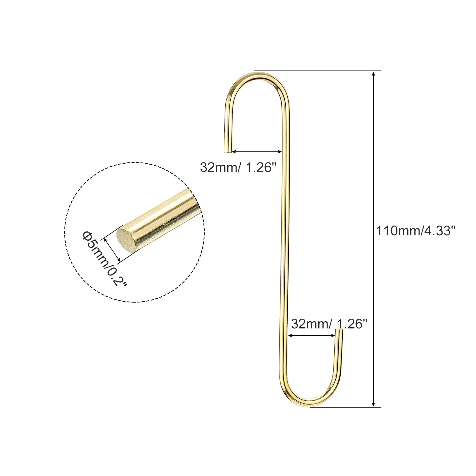 uxcell S Hanging Hooks, 8inch(200mm) Extra Long Steel Hanger, Indoor Outdoor Uses for Garden, Bathroom, Closet, Workshop, Kitchen, Gold Tone, 8Pcs