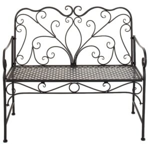 The Lakeside Collection Outdoor Garden Patio Metal Scrolled Bench, 40 1/2" Wide with 400 lb Capacity, Black