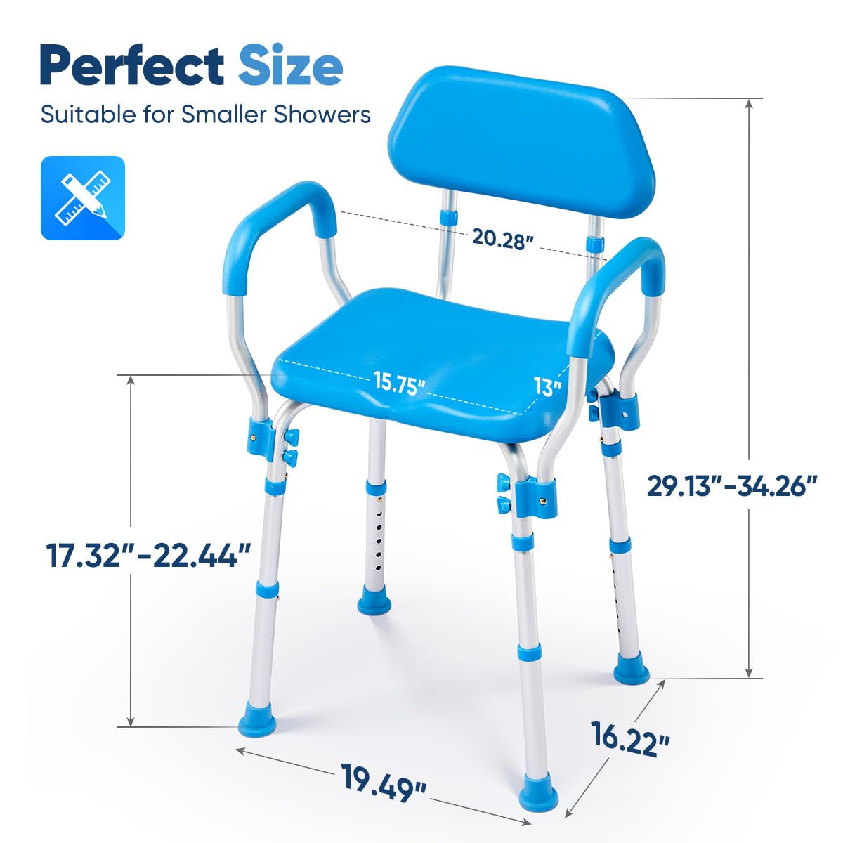 Zler Adjustable Shower Chair, Padded Shower Chair with Back and Arms, Medical Shower Seat for Inside Shower for Elderly, Disabled and Handicap, 350lb