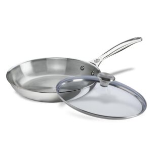 Le Creuset 12 Inch Stainless Steel Frypan Bundle with Glass Lid SS Knob