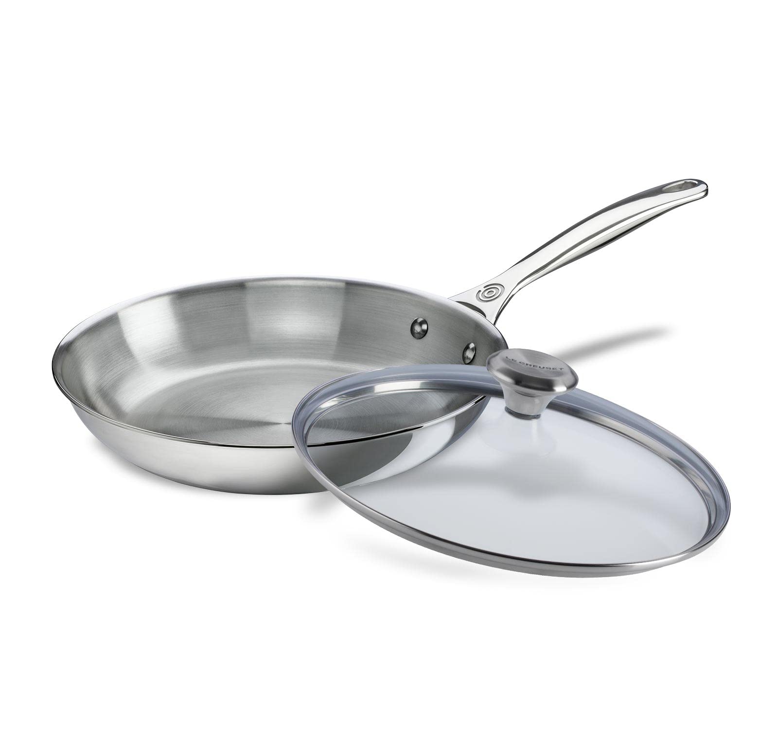 Le Creuset 12 Inch Stainless Steel Frypan Bundle with Glass Lid SS Knob