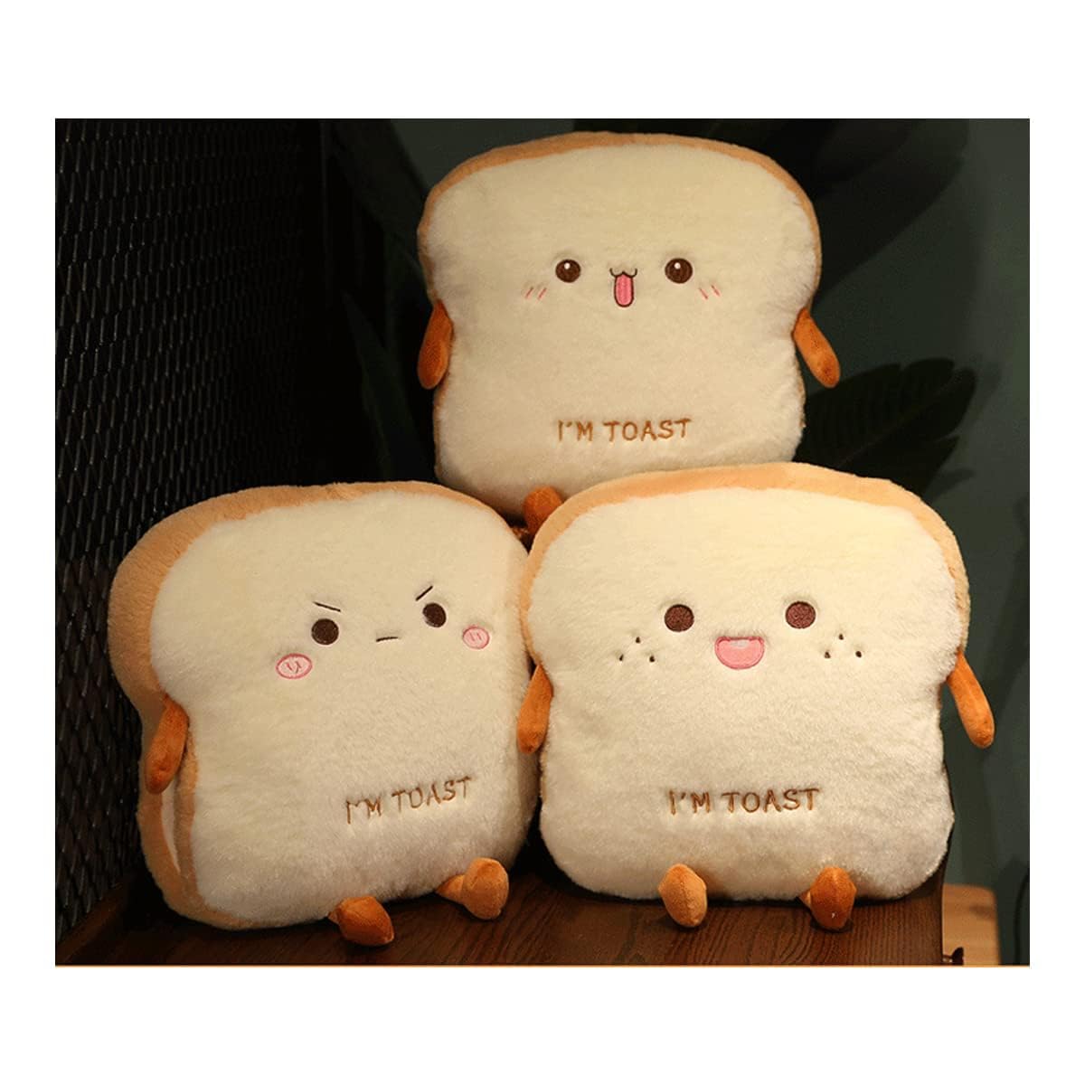 Goylmc Toast Bread Plush Pillow, Bread Stuffed Pillow,Food Plush Pillow with Hand Pocket Great Gift Choice for Kids Adults (15.7 * 13.7 in,Angry)