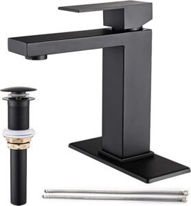 avsiile matte black bathroom faucet, single hole vanity bath faucet, single handle modern stainless steel bathroom faucets for sink 1 hole with pop up drain stopper & water supply hoses