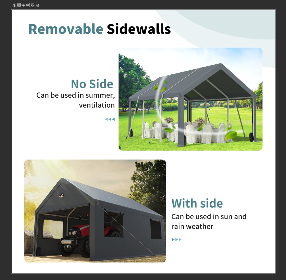 12x20 Heavy Duty Carport Canopy - Extra Large Portable Car Tent Garage with Roll-up Windows and All-Season Tarp Cover,Removable Roof &Side Walls for Car, SUV,Boats&Truck Shelter Sheds