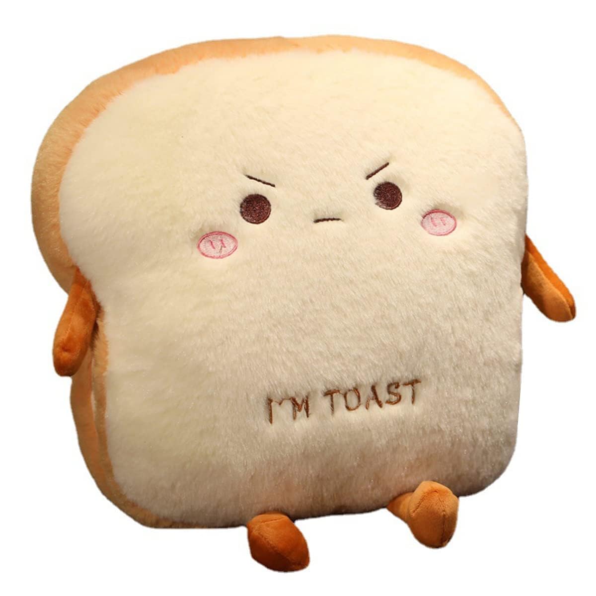 Goylmc Toast Bread Plush Pillow, Bread Stuffed Pillow,Food Plush Pillow with Hand Pocket Great Gift Choice for Kids Adults (15.7 * 13.7 in,Angry)