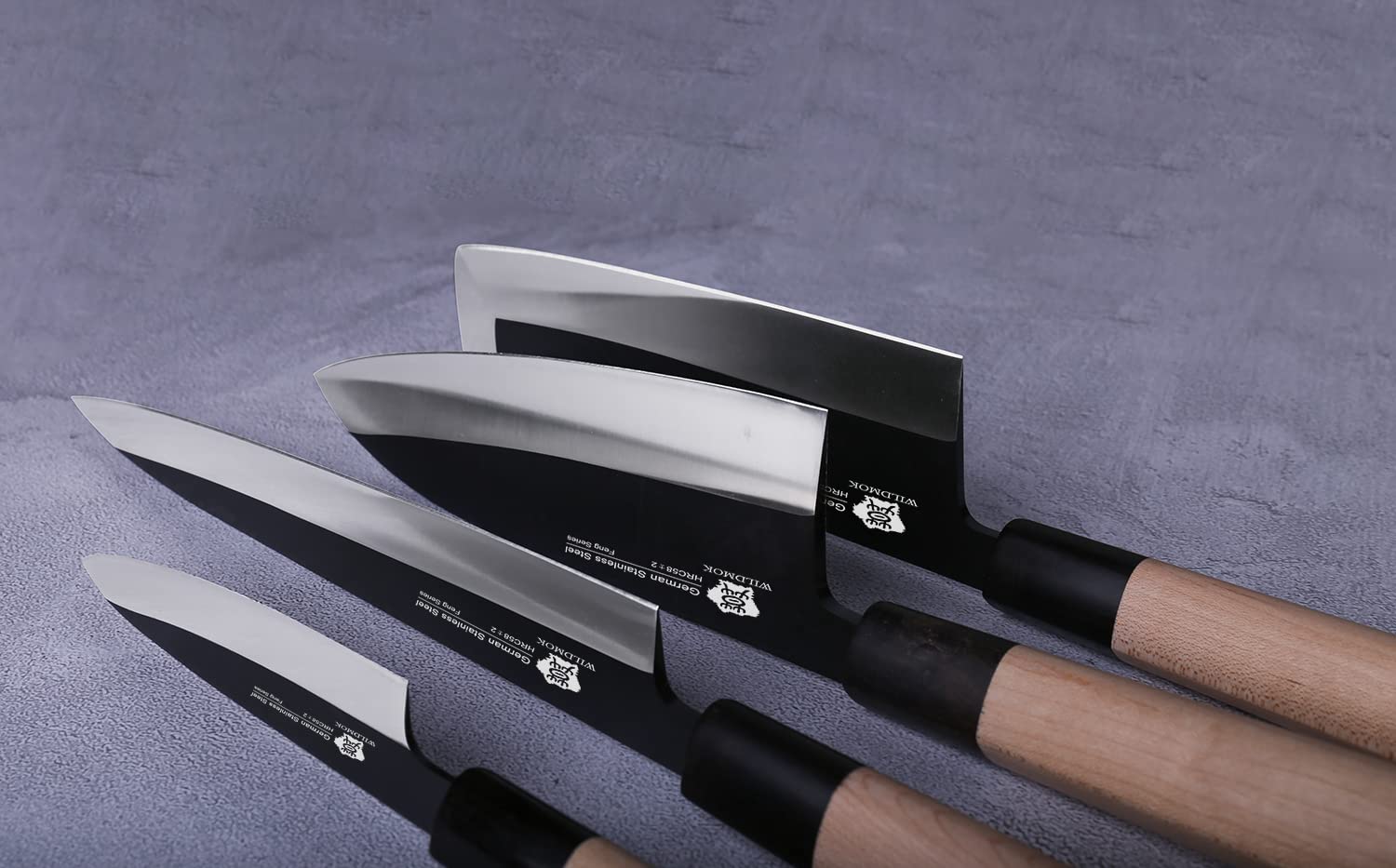 WILDMOK Knife Set of 4 GYUTO Sushi Chef Knives-Yanagiba-Deba-Nakiri-Utility Kitchen Knife, Fish Slicing Filleting Knife Sets with German Steel Blade & Traditional Wooden Handle