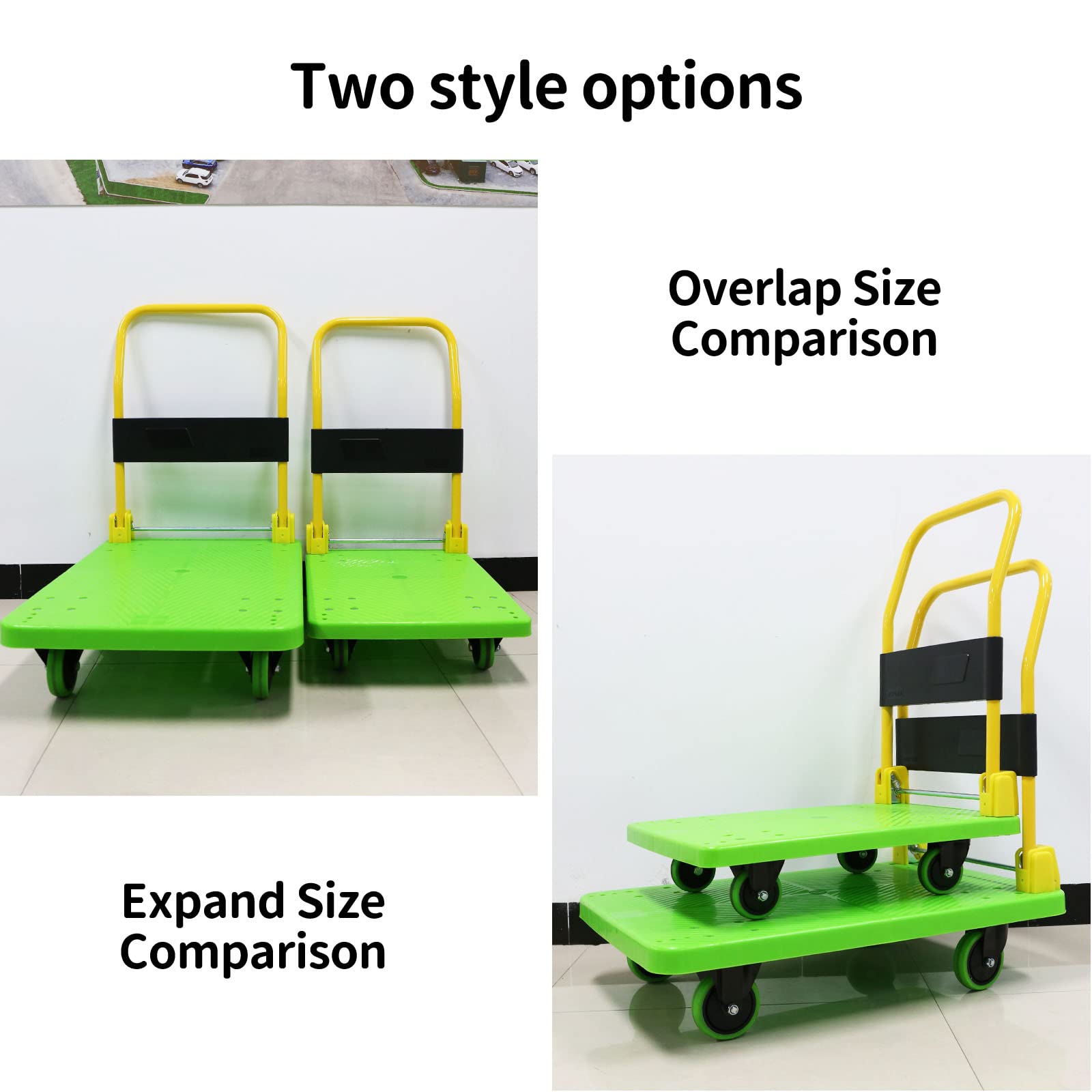 Uholan Service Cart Platform Truck, Heavy Duty 880LBS Plastic Utility Cart 35.2"x 23.4" Platform Cart Dolly Warehouse Moving Push Hand Truck,Heavy-Duty Utility Hand Truck（Green）