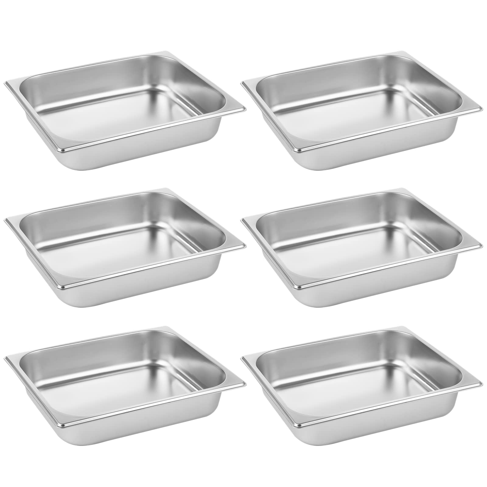 Anjetan 6Pcs Steam Table Pans, 1/2 Half Size 2.6'' Deep Food Pans, Quality Stainless Steel Catering Food Pans Commercial Steam Table Pans for Hotels Restaurants Cafeterias (1/2 Half Size 2.6'' Deep)