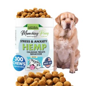 munchies paws dog treats stress relief made in usa stress and anxiety organic hemp 300 count (bacon)