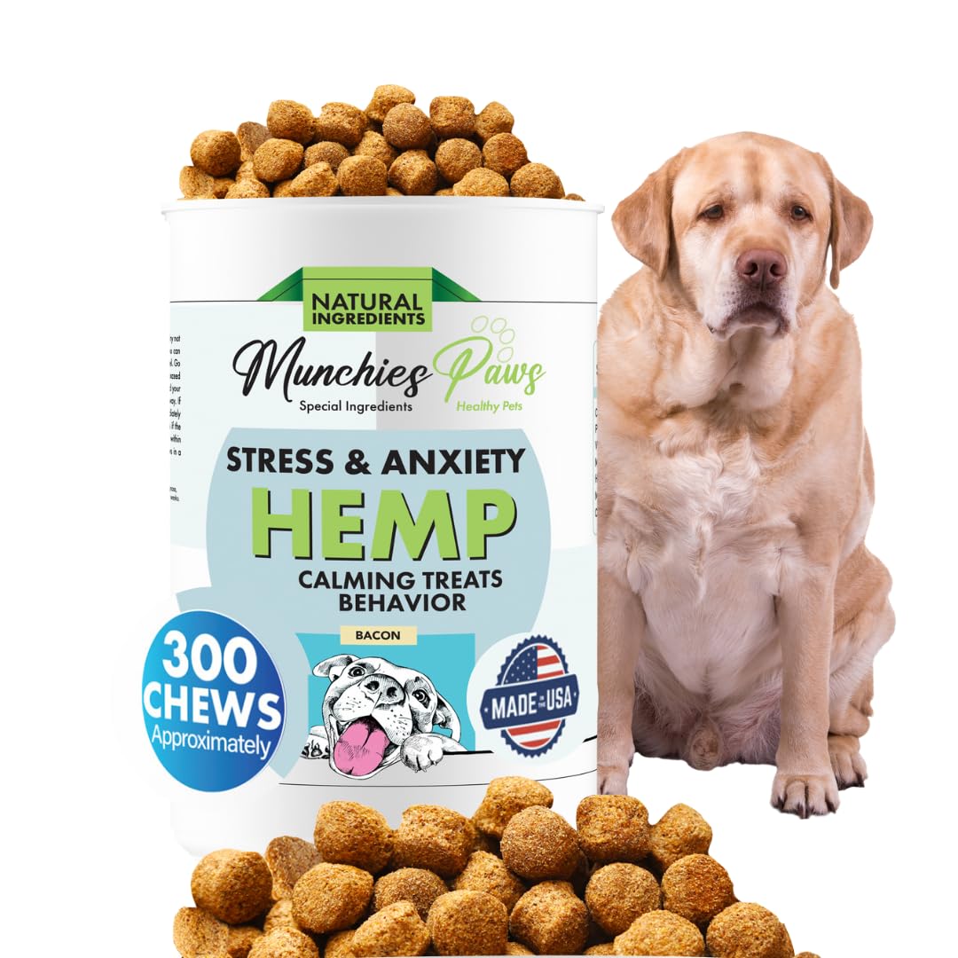 Munchies Paws Dog Treats Stress Relief Made in USA Stress and Anxiety Organic Hemp 300 Count (Peanut Butter)