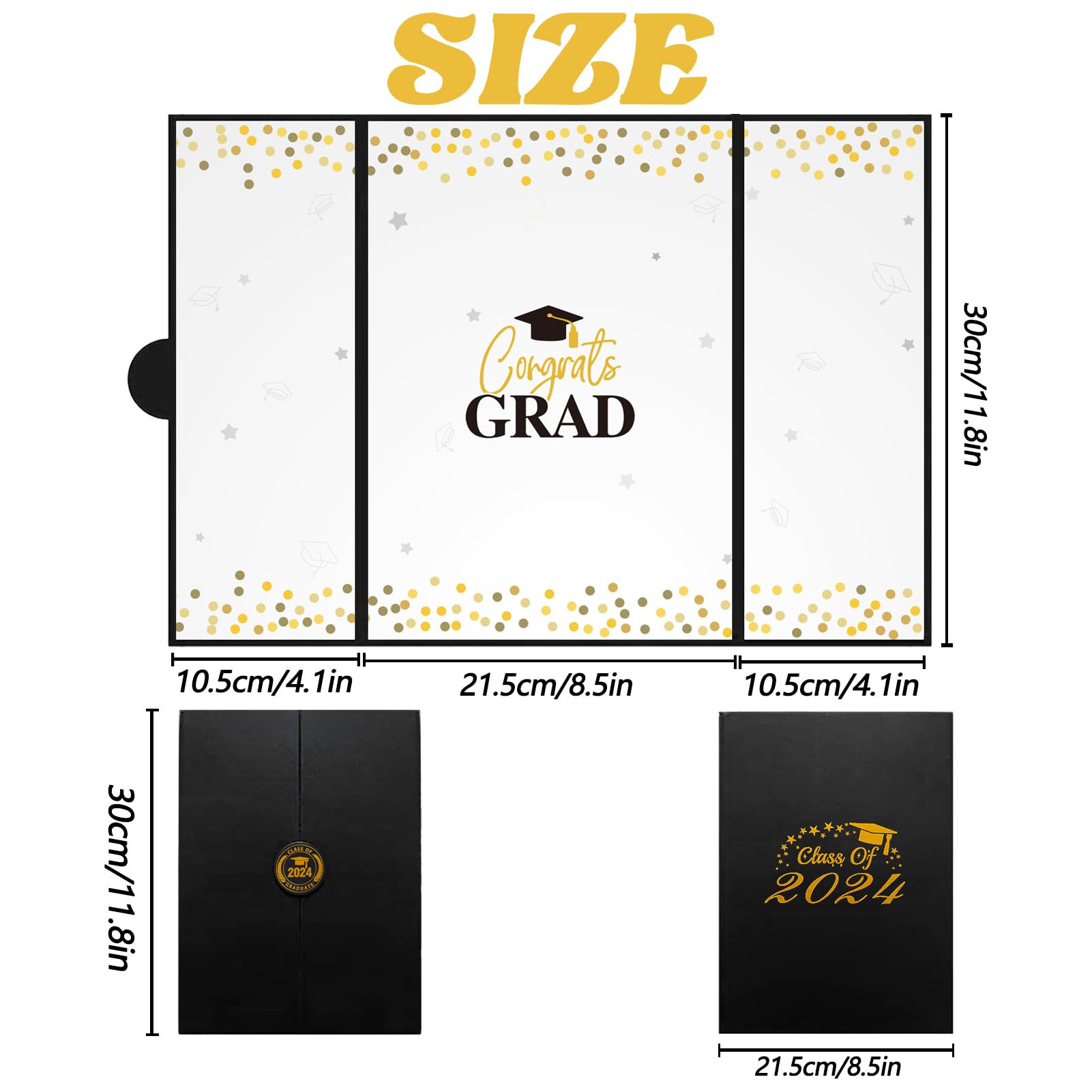 Vlipoeasn 2024 Graduation Guest Book Alternative Signature Congrats Certificate Black Gold Class of 2024 Graduation Party Supplies Guest Book for College High School Unique Graduation Gift for Friends