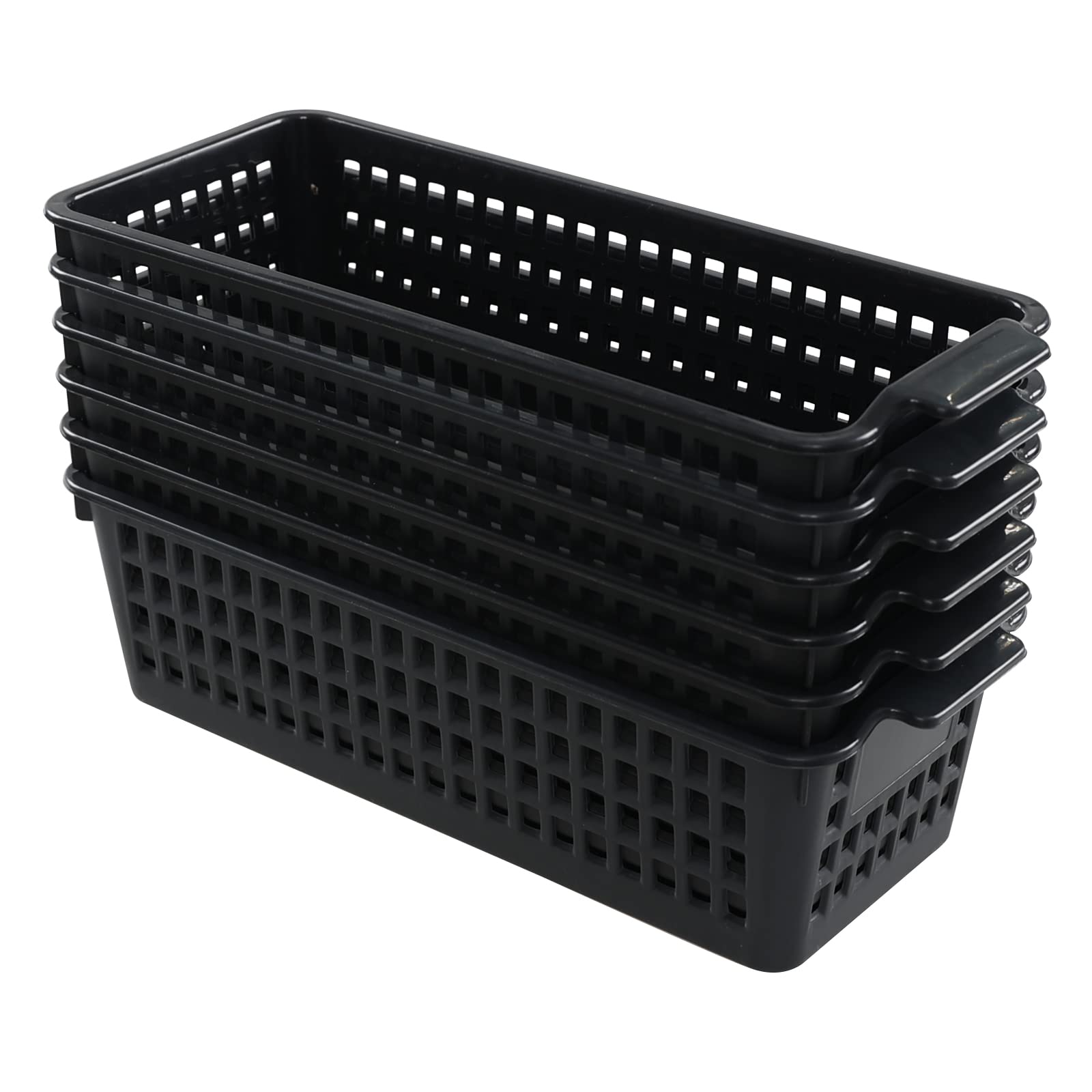 Yarebest Plastic Slim Storag Basket, 6 Packs Small Organizer Basket Bins, Black