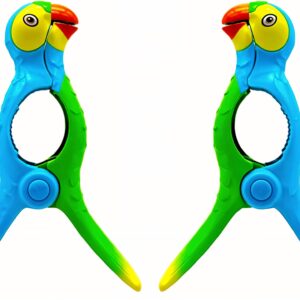 Performore 2 Pack of Parrot Beach Towel Clips, Portable Towel Holder Clips, Secure Clips for Beach Chairs Deck Patio Pool Boat Cruise Lounge Chair Accessories (Light Blue and Green)