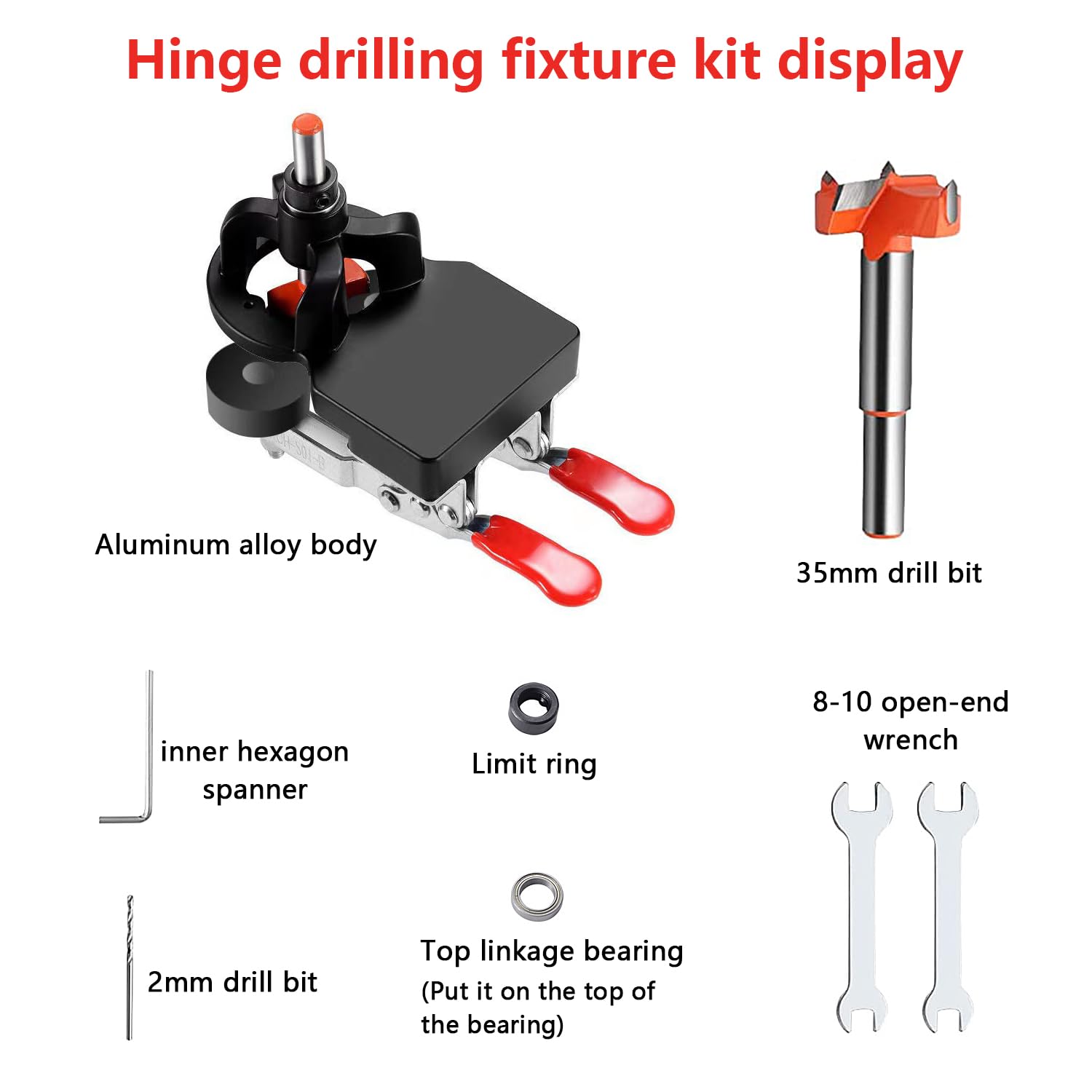 Concealed Positioning Hinge Hole Punch, 35mm Door Hinge Jig with 2 Retaining Clips, High Precision Aluminum Alloy DIY Cabinet Hinge Jig, Adjustable Quick Punch Cabinet Hardware Jig