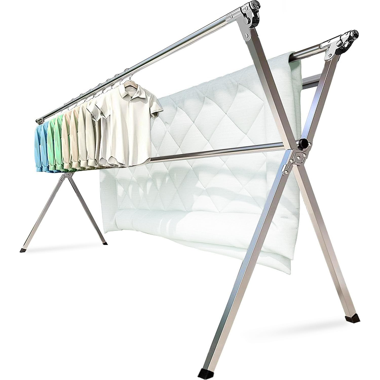 AZHZOLSK Clothes Drying Racks Outdoor, Updated Version,Stainless Steel Laundry Drying Rack for Indoor Outdoor and The Balcony,Length Adjustable Saves Space,with Windproof Hooks