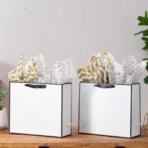 SHIPKEY 12 Pack White Gift Bags with Tissue Paper, 12.5x4.5x11 inches White Paper Bags with Ribbon Handles, Large Gift Bags