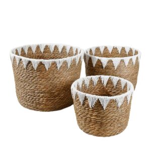 Serene Spaces Living Handmade Cattail Leaf Basket - Natural, Eco-Friendly & Durable - Perfect for Decoration, Storage, Potted Plant Cover/Cachepot or Gifting - KIT of 3 (Each in 3 Different Sizes)