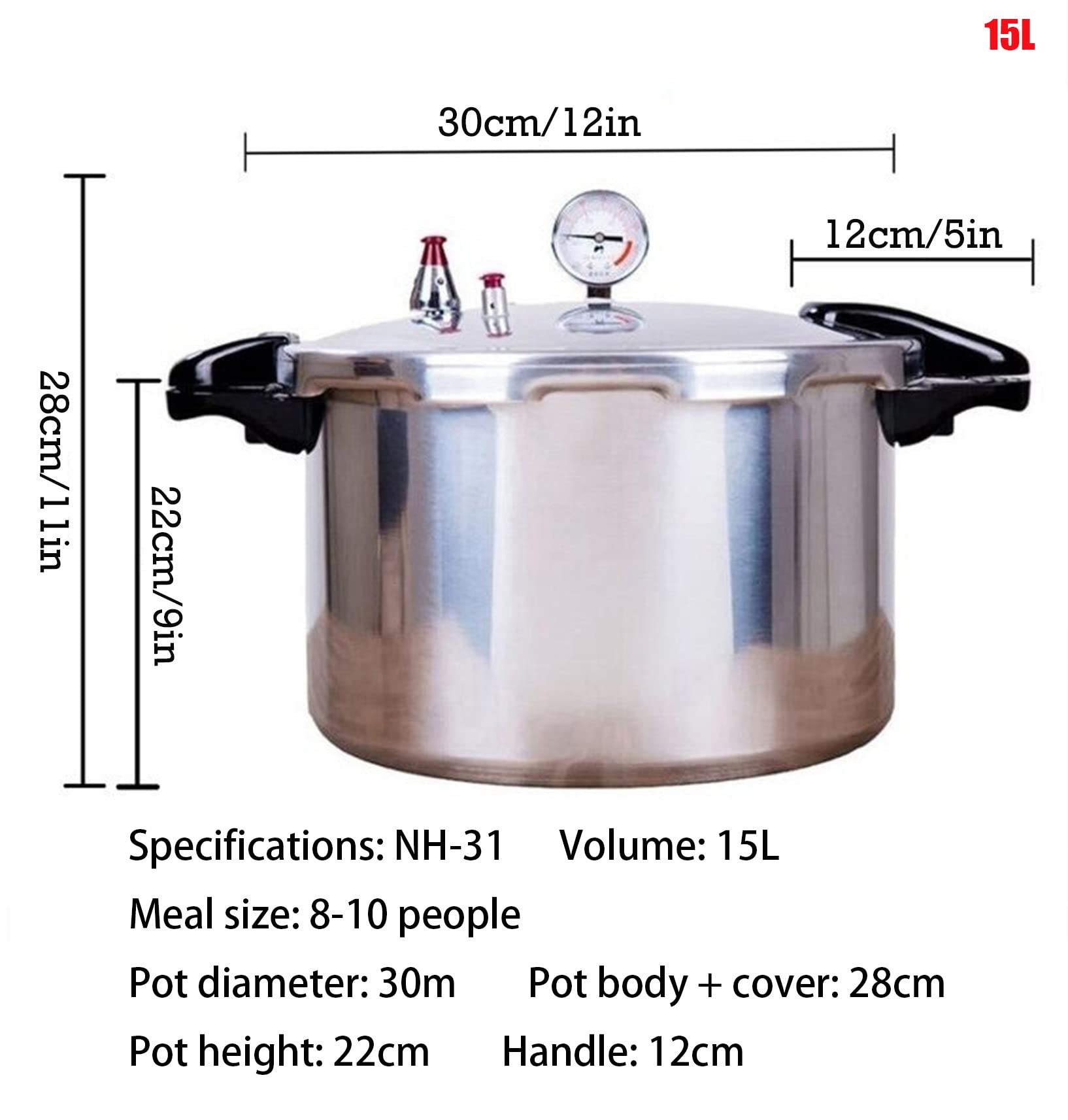 GHKWXUE 15quart High capacity pressure cookers with cooking rack canning canner gauge Explosion proof safety valve Extra-large size great for big jobs,Compatible:natural gas-open flame,silver,(NH-31)