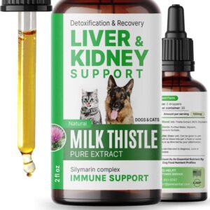 liver & kidney support supplement for dogs & cats - liquid milk thistle dogs liver detox - canine hepatic care - kidney cleanse & protection in drops - silybin for dogs - 2 fl oz (60ml) - made in usa