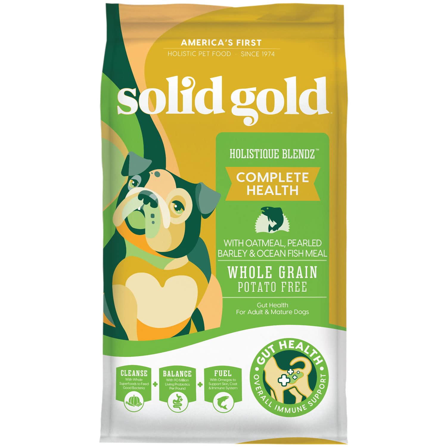 Solid Gold Dry Dog Food for Adult & Senior Dogs - Made with Oatmeal, Pearled Barley, and Fish Meal - Holistique Blendz Potato Free High Fiber Dog Food for Sensitive Stomach & Immune Support - 12 LB