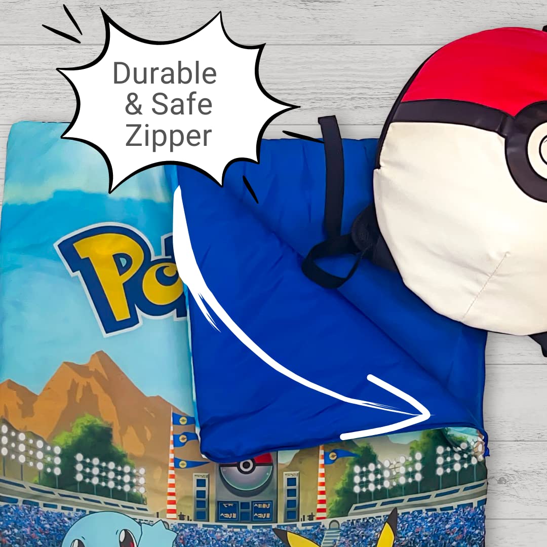 Pokémon Anime Kids Soft Lightweight 2 Piece Sleeping/Slumber Bag and Sling Bag Set, 46"(L) X 26"(W) (Official Licensed Pokémon Product) by Franco