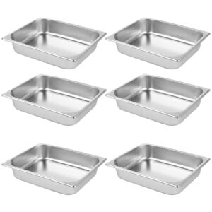 anjetan 6pcs steam table pans, 1/2 half size 2.6'' deep food pans, quality stainless steel catering food pans commercial steam table pans for hotels restaurants cafeterias (1/2 half size 2.6'' deep)