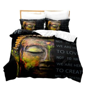 Buddha Bedding Set Adults Duvet Cover 3Pcs Black Duvet Cover Comforter Cover Room Decor Buddhism Quilt Cover Queen/King Size Duvet Cover Sets (Queen)