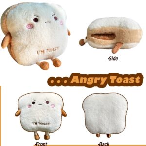 Goylmc Toast Bread Plush Pillow, Bread Stuffed Pillow,Food Plush Pillow with Hand Pocket Great Gift Choice for Kids Adults (15.7 * 13.7 in,Angry)