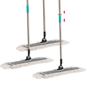 gerrii 3 pack commercial dust mop set cotton floor sweeper industrial dry mop flip mop with replacement washable mops for hardwood marble tile floor mopping, 23.6 x 53 inch