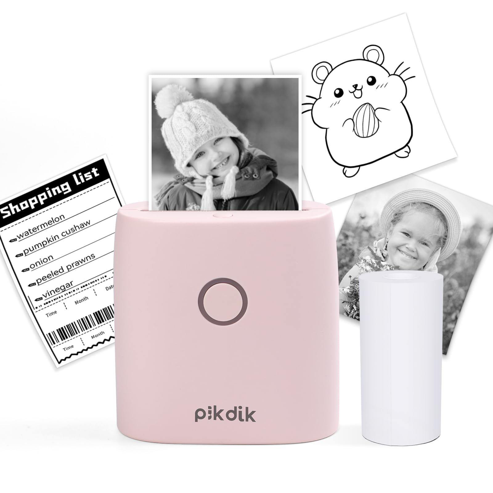 PikDik Mini Pocket Thermal Printer - PD-Q2 Portable Bluetooth Inkless Printer Machine 300 DPI Compatible with Android & iOS for 2 Inch Work List,Photo,Receipt,Children DIY,QR Code,Pink