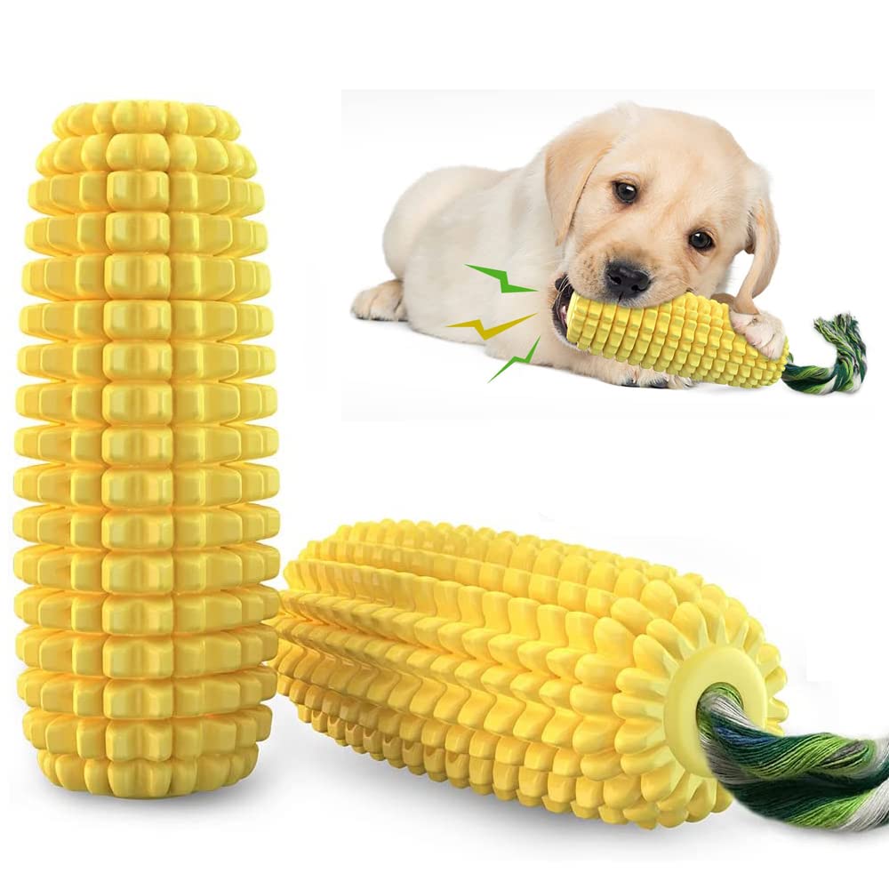 SLAUNT Dog Chew Toys for Aggressive Chewers Dog Toothbrush Squeaky Interactive Dog Toys Corn Stick Toy for Small Medium Dog Cleaning Teeth