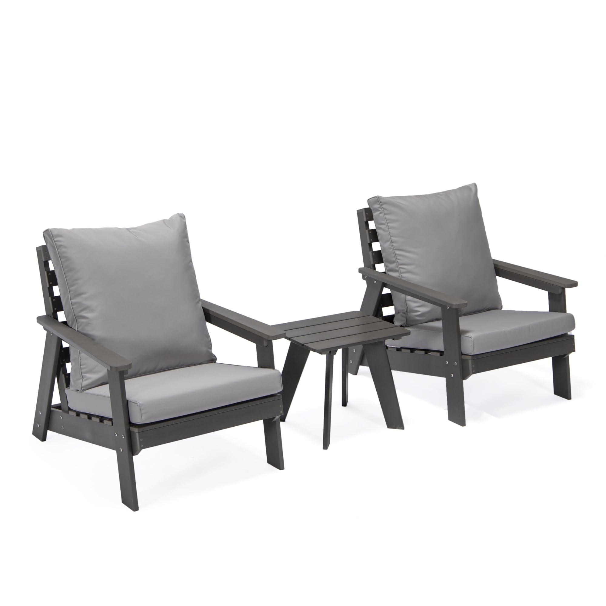 Inspired Home Estefany Outdoor - 3Pc Seating Group | Strong & Durable | Fade Proof with Washable Cushions | Dark Gray