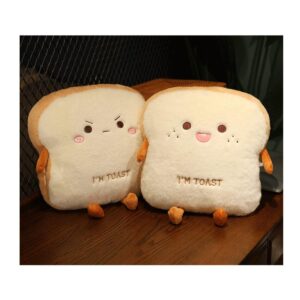 Goylmc Toast Bread Plush Pillow, Bread Stuffed Pillow,Food Plush Pillow with Hand Pocket Great Gift Choice for Kids Adults (15.7 * 13.7 in,Angry)