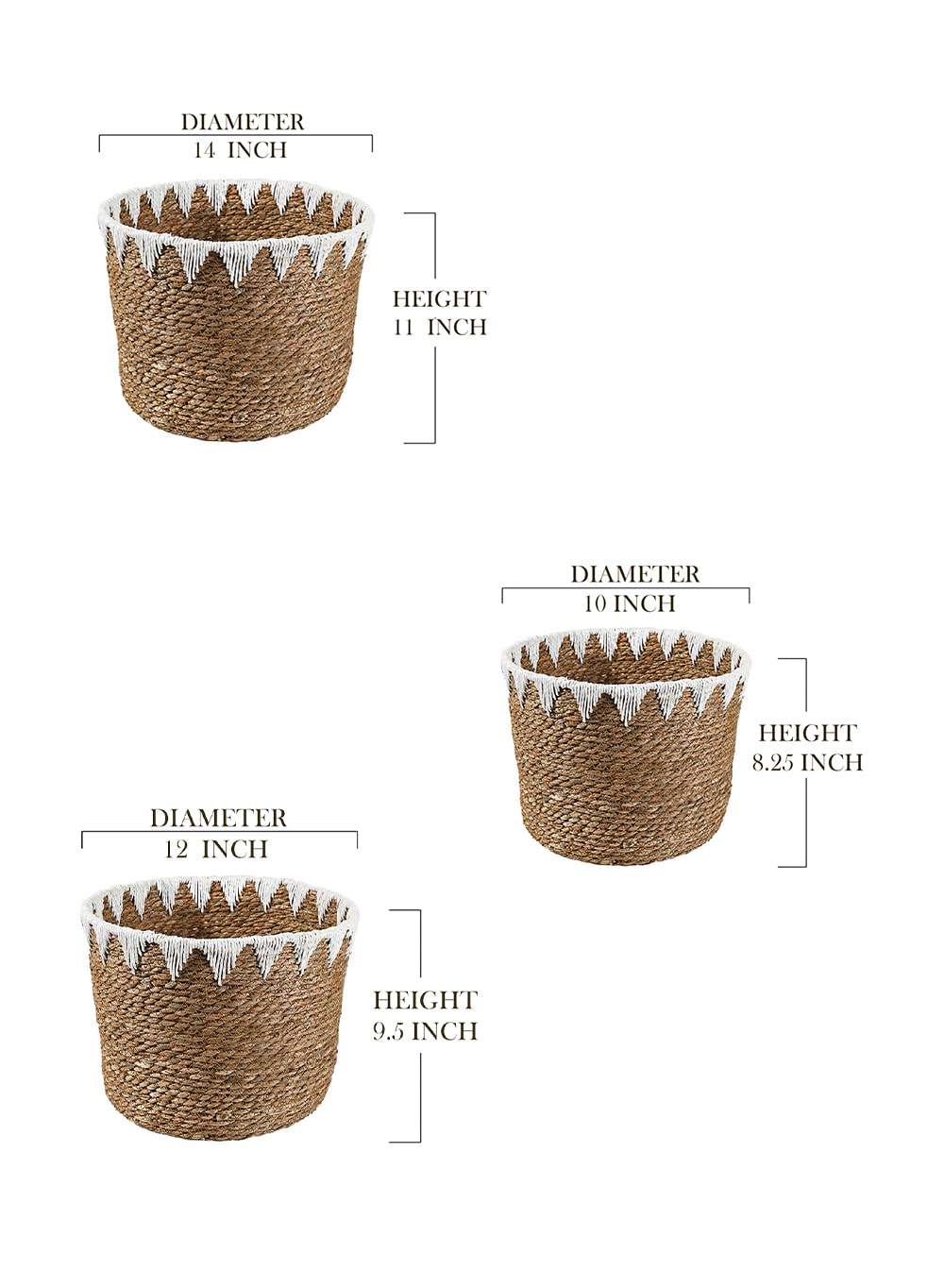 Serene Spaces Living Handmade Cattail Leaf Basket - Natural, Eco-Friendly & Durable - Perfect for Decoration, Storage, Potted Plant Cover/Cachepot or Gifting - KIT of 3 (Each in 3 Different Sizes)