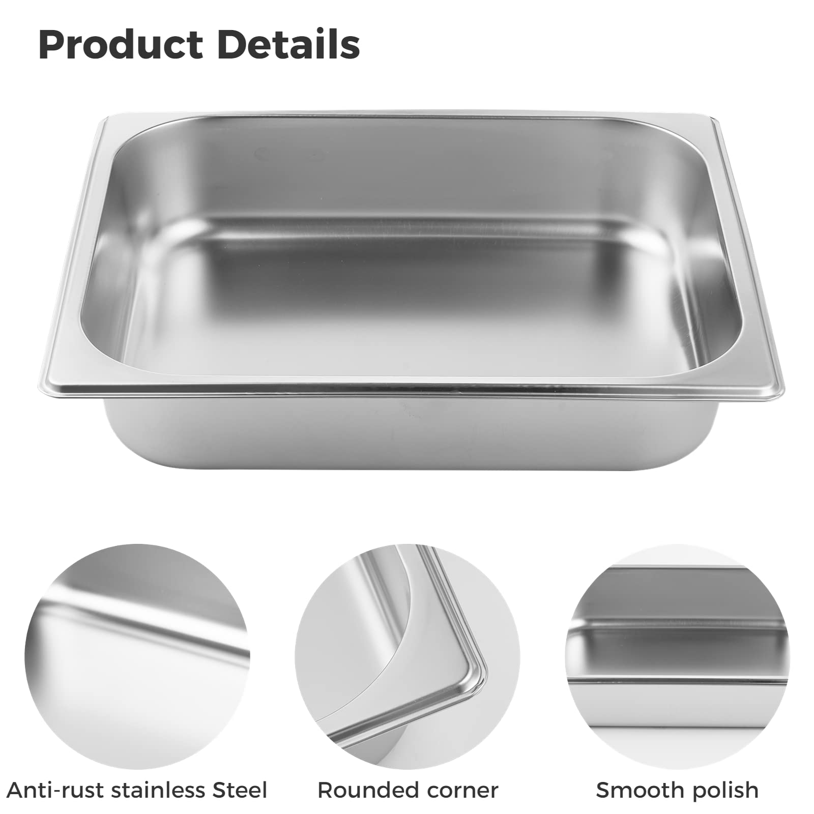 Anjetan 6Pcs Steam Table Pans, 1/2 Half Size 2.6'' Deep Food Pans, Quality Stainless Steel Catering Food Pans Commercial Steam Table Pans for Hotels Restaurants Cafeterias (1/2 Half Size 2.6'' Deep)