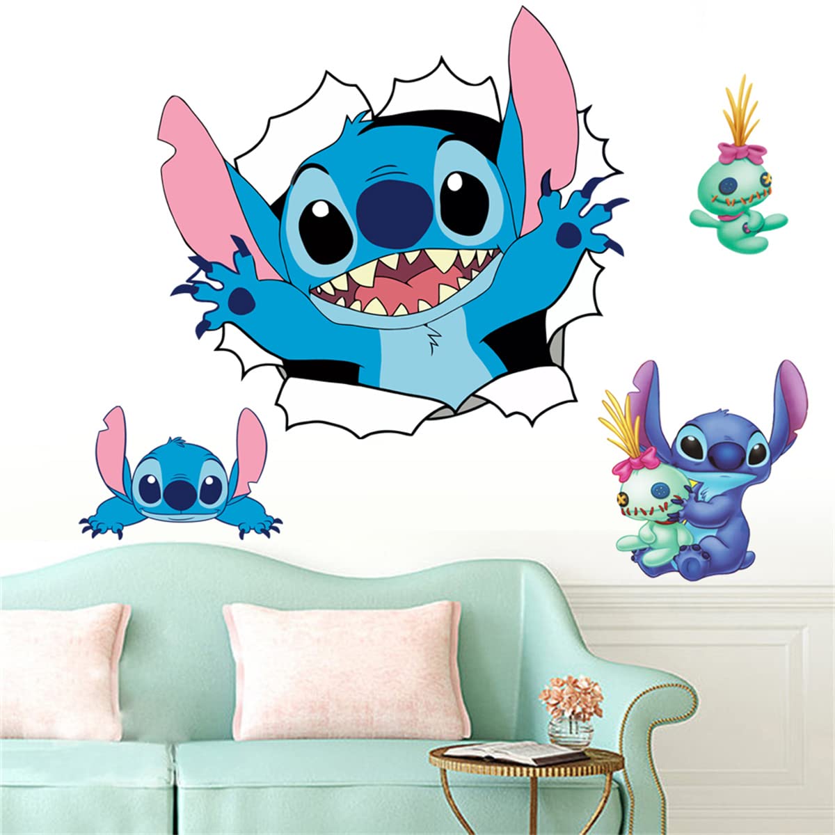 SKTFFR Lilo & Stitch Wall Stickers Cartoon Wall Decals Excellent Vinyl Wall Decor for Girls Room Living Room (Size 17.7 x 23.7 inch)