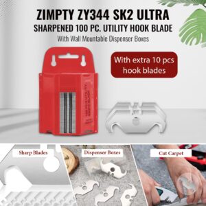 Zimpty ZY344 SK2 Ultra Sharpened 100 Pc. Utility Hook Blade with Wall Mountable Dispenser Boxes With extra 10pcs Blades (SK2)