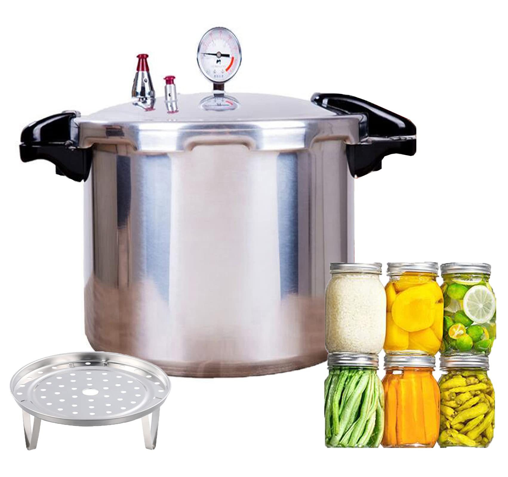 GHKWXUE 15quart High capacity pressure cookers with cooking rack canning canner gauge Explosion proof safety valve Extra-large size great for big jobs,Compatible:natural gas-open flame,silver,(NH-31)