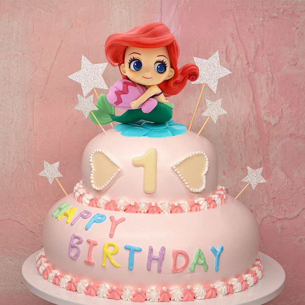 BlingABC Mermaid Cake Topper Little Mermaid Doll with Seashells for Ariel Cake Decoration Mermaid Figurines for Under the Sea Mermaid Theme Princess Kids Birthday Baby Shower Party Supplies